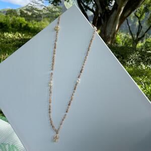 Hawaiian Brown White Tiny Conch Sea Shells Necklace Ocean Boho 34”